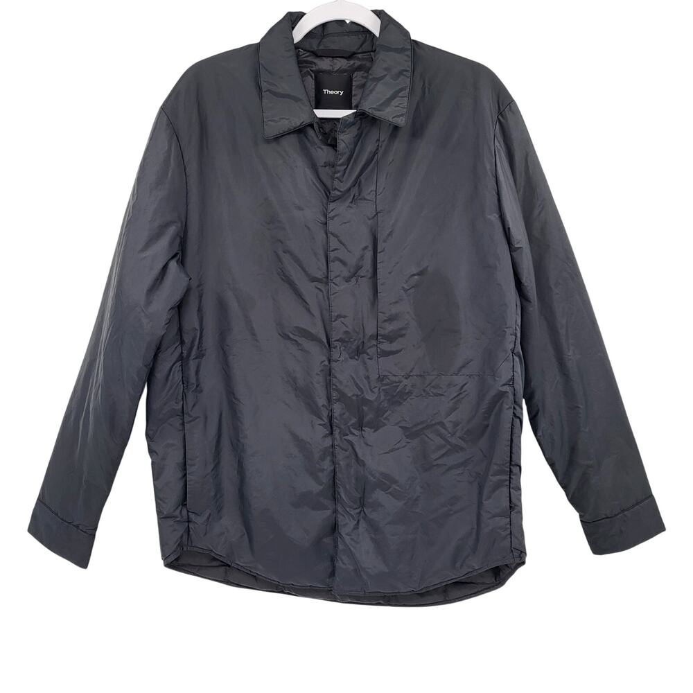 Theory Dark Gray Nylon Snap-front Shirt-jacket Shacket Chest Pocket Men's Size L